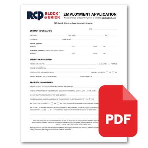 RCP Block & Brick Employment Application