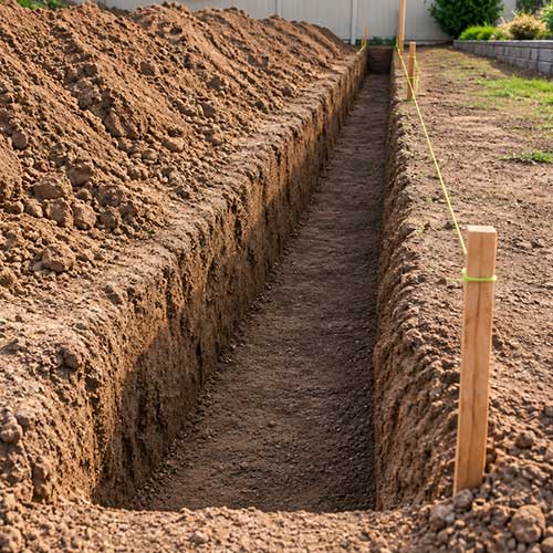 Excavate trench for retaining  wall