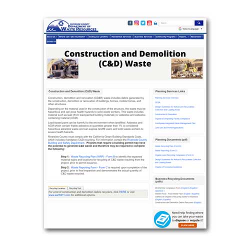 Riverside County Construction and Demolition Waste